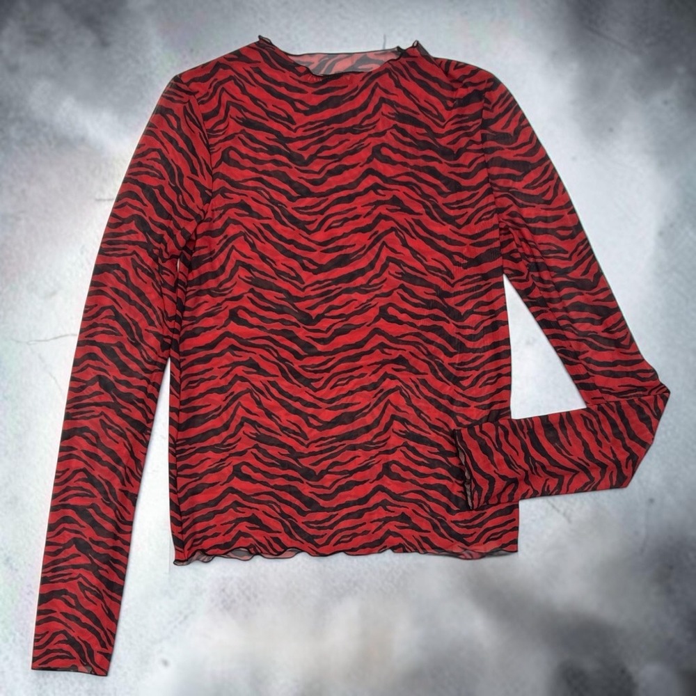 Red Zebra Mesh Top Y2K Indie Sleaze Punk Fairy Grunge Sheer Layering S
